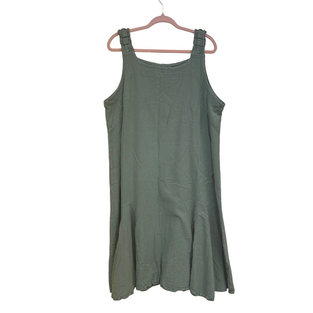 Oh My Gauze Lucy Tank Dress Sage Green Cotton Crinkle Smocked Strap Size 3 XL